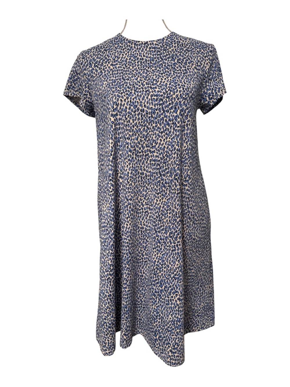 J. McLAUGHLIN NEW SWING DRESS A-LINE SHIFT BLUE CREAM MICRO ANIMAL PRINT Size S